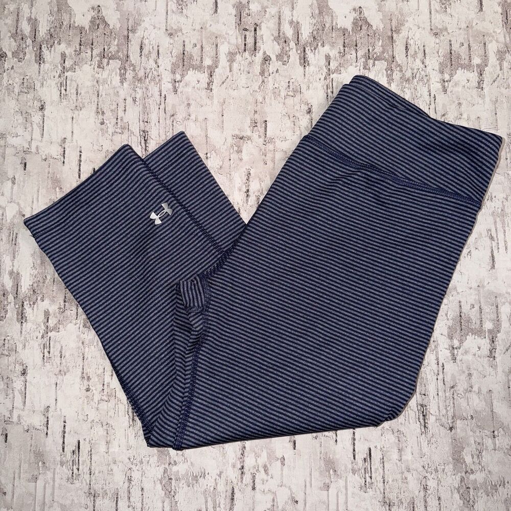 Under Armour Compression HeatGear Striped Blue/Gray 3/4 Leggings Women's Size M